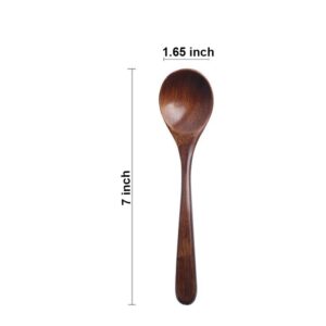 6 PCS Wooden Spoons for Eating 7 Inch Small Wood Teaspoons Perfect for Coffee Honey Tea Wooden Serving Table Spoons Set Serving Spoons for Soup Desserts & Cereal