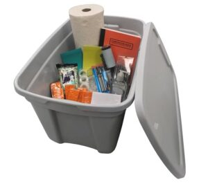 generic large 30-gallon (120-quart) gray heavy duty tote with standard snap lid, stackable storage bin with molded handles for easy carrying (18)