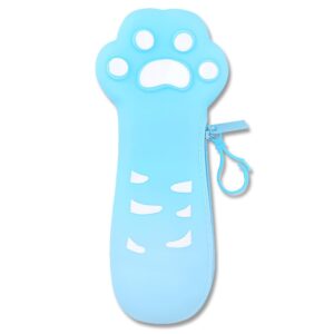 mxxgmyj silicone pencil case for women cute cat pencil cases small paw print shaped pencil bag for men blue pencil pouch aesthetic portable pencil holder pouch kawaii pen bag for daughter son