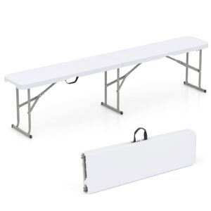 happygrill 6 ft portable folding bench plastic camping dining seat with convenient handle, non-slip foot pads, sturdy metal legs, waterproof park bench for soccer field, entertaining activities