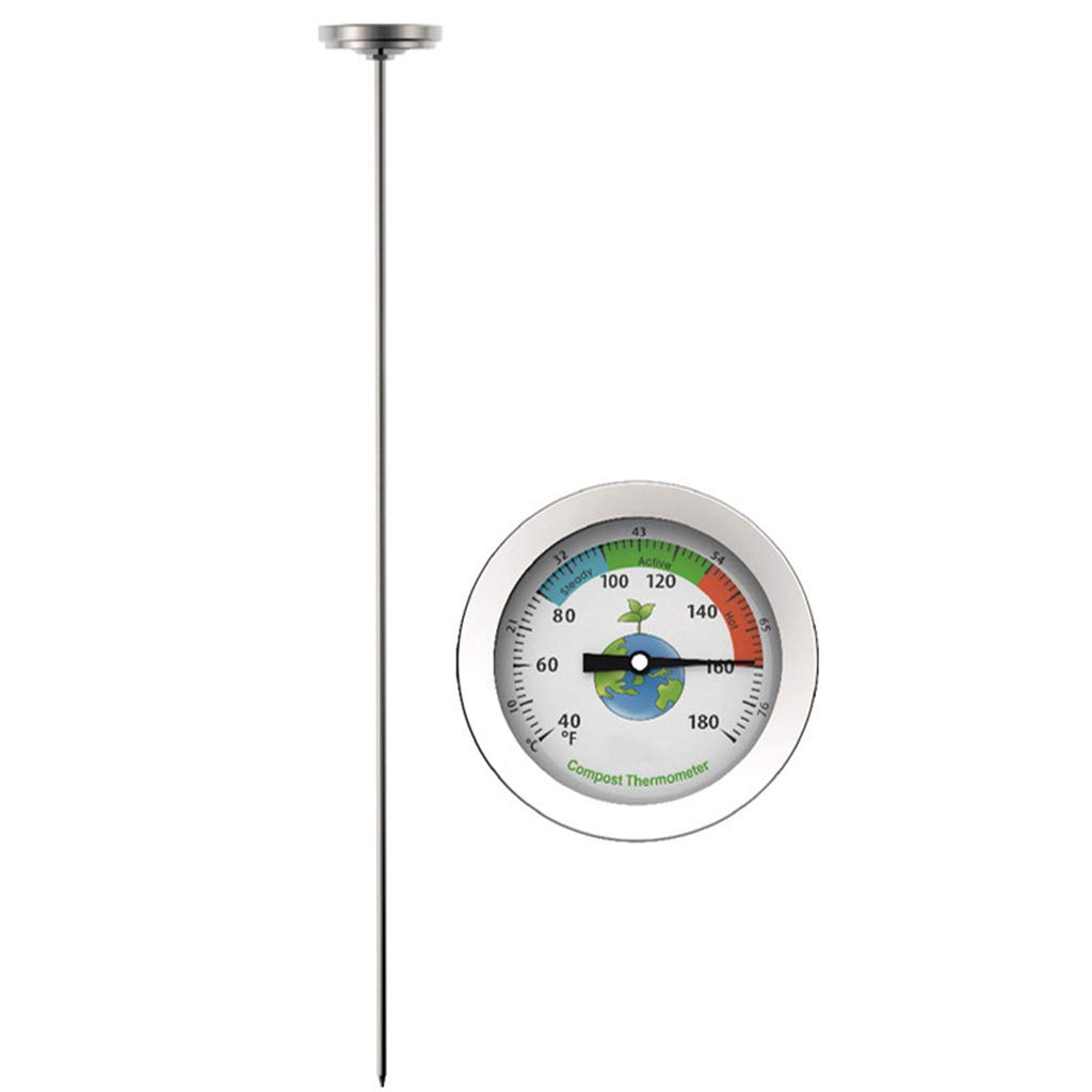 QIXIAMO 50cm Stainless Steel Compost Soil Thermometer Celsius Measuring Arden 40-180℉, 500mm, Silver