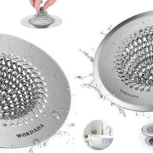 1Pack Kitchen Sink Drain Strainer for Easy Clean Large Basket & 1Pack Bathtub Drain Hair Catcher, Wokdada Fast Drainage Shower Drain Hair Catcher