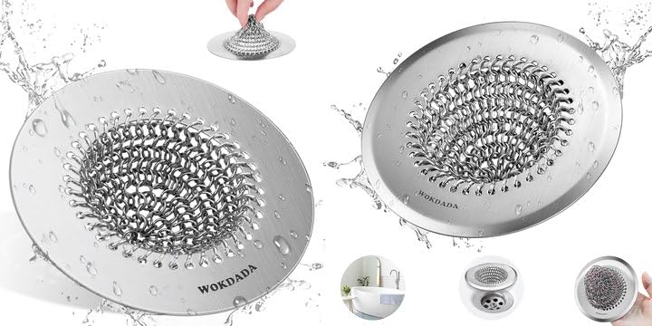 1Pack Kitchen Sink Drain Strainer for Easy Clean Large Basket & 1Pack Bathtub Drain Hair Catcher, Wokdada Fast Drainage Shower Drain Hair Catcher