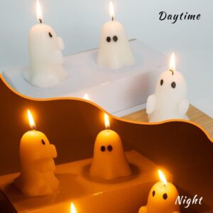 4 PCS Halloween Ghost Candles, Ghost Scented Candles, White Horror Spooky Tea Lights Candles Set Goth Gifts for Ghost Decor Fall Halloween Party Home Bedroom Room Table Decorations