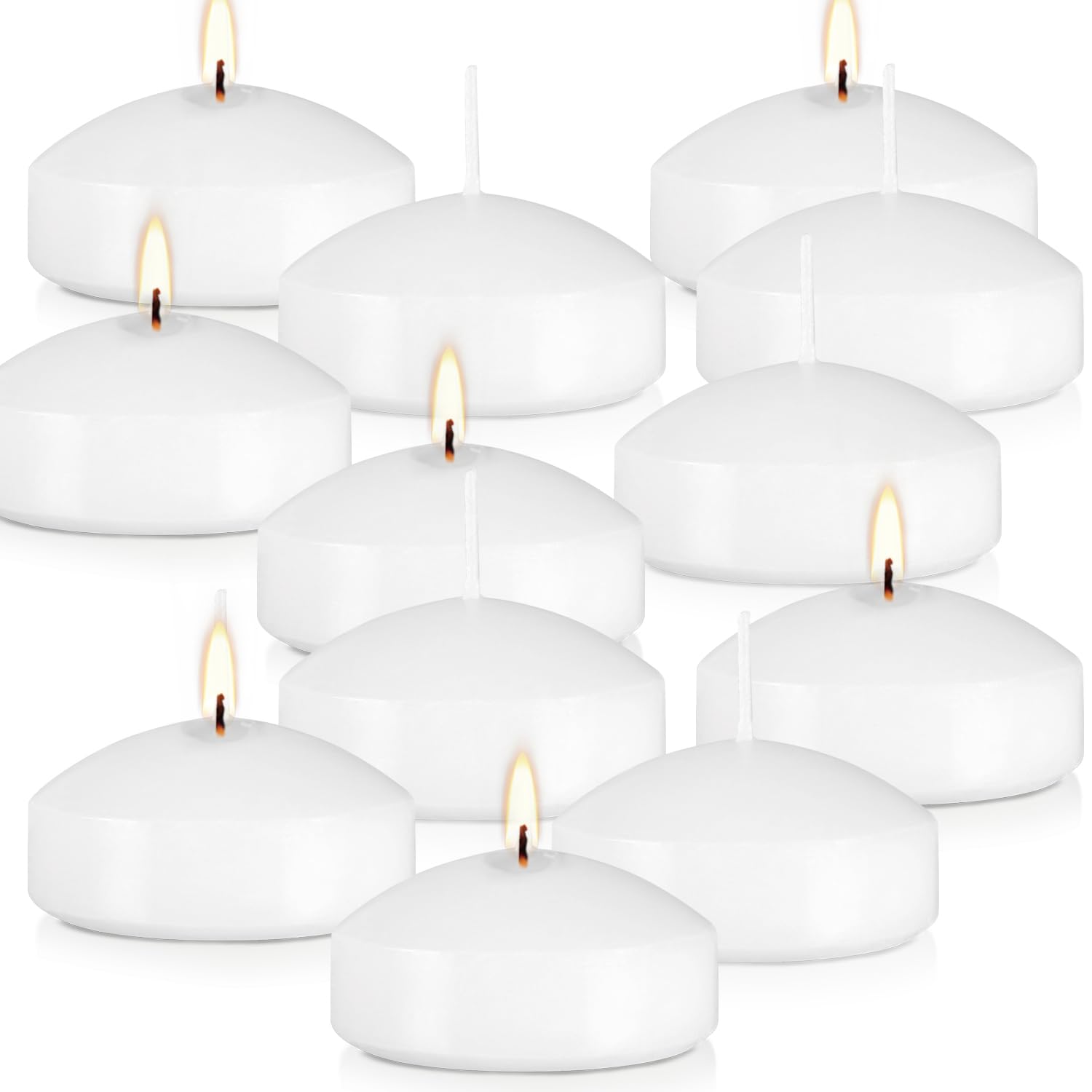 12 Floating Candles, Smoke-Free and odorless, Burning continuously for 8-10 Hours, White, 3-inch Floating Candles, Suitable for Valentine's Day, Weddings, Holidays, Home Decoration