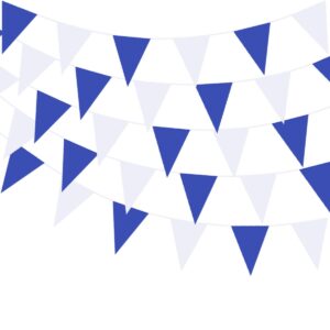 40 meters 131ft blue and white outdoor waterproof pe plastic party banner decorations, triangular flags pennant bunting for birthday graduation