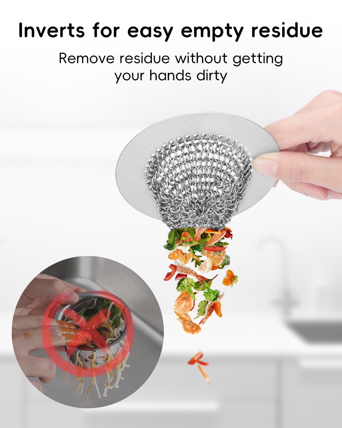 1Pack Kitchen Sink Drain Strainer for Easy Clean Large Basket & 1Pack Bathtub Drain Hair Catcher, Wokdada Fast Drainage Shower Drain Hair Catcher