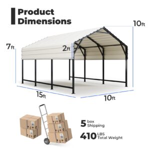 ADVANCE OUTDOOR Metal Roof Carport Kits 10x15 ft Heavy Duty Steel Car Canopy Hard Top Garage