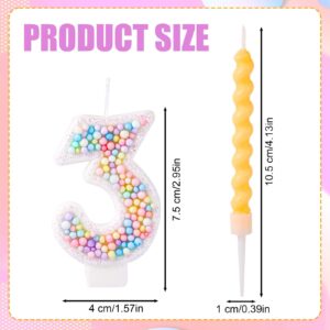 Birthday Numbers Candles, Macaron Number Candles 0-9 Sweet Numeral Topper with Plastic Holder Girl Birthday Cakes Decoration for Wedding Party Anniversary Decoration (Number 3)