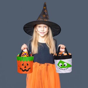 Hutuzldz Halloween Trick or Treat Candy Bags LED Light Up Pumpkin Bucket, Collapsible Reusable Candy Basket, Fabric Tote Gift Goody Bags for Kids Halloween Party (Orange)