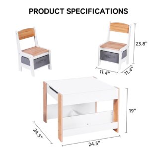 Glaf Kids Table and Chair Set 3 in 1 Wooden Activity Table with Storage Drawer for Toddlers Arts Crafts Drawing Reading Detachable Tabletop for Boys and Girls Home Nursery Playroom, White