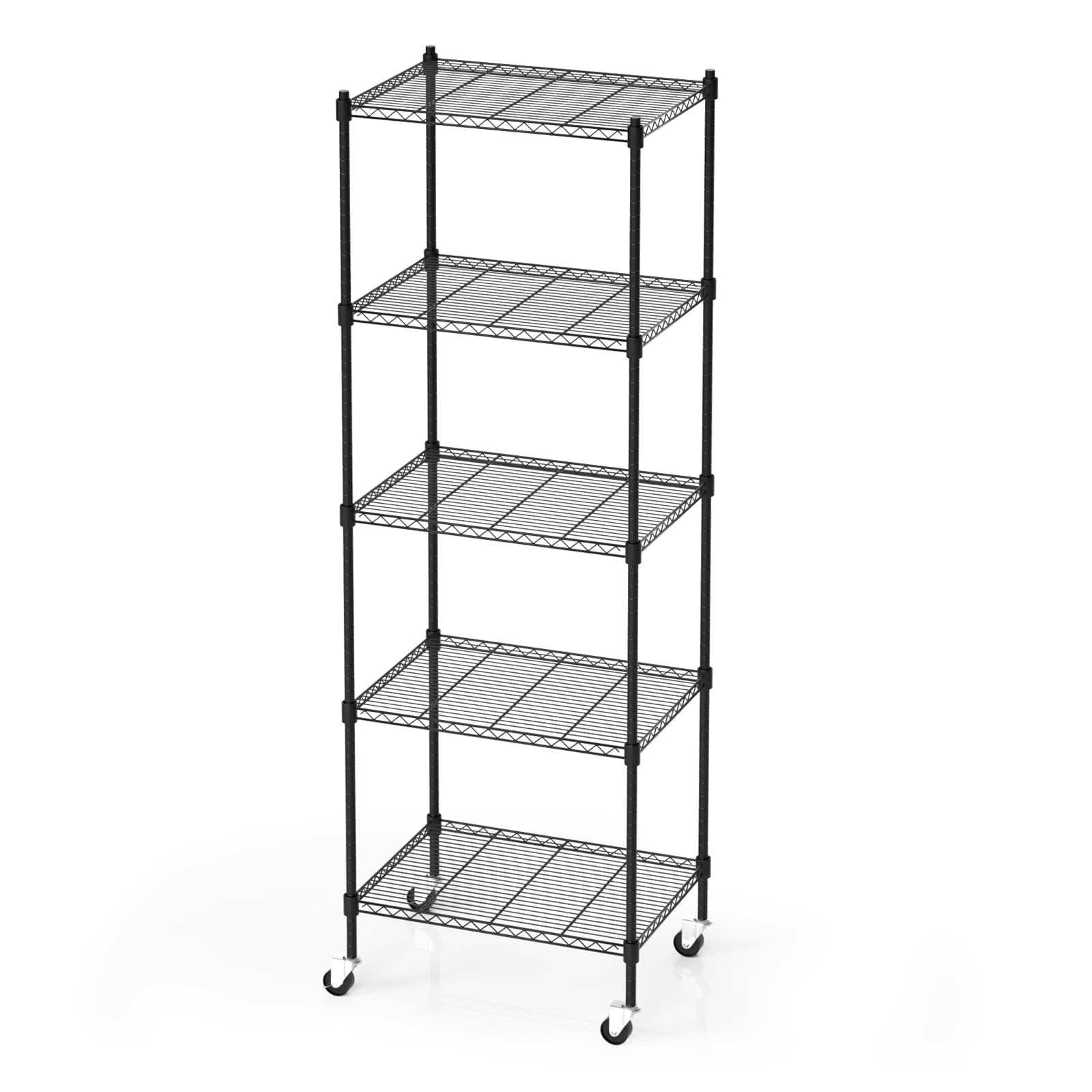 5 Tier Storage Shelves with Wheels, Heavy Duty Metal Garage Shelving Unit and Adjustable Feet, 865lb High Capacity Rolling Storage Shelf for Kitchen, Office, Dining Room (23.6"x 17.7"x 72"), Black