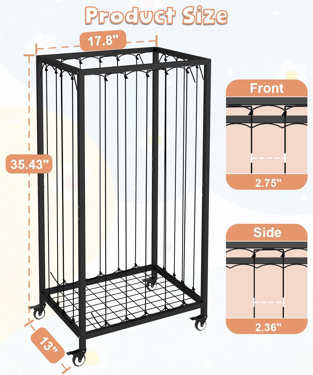 Ardier Stuffed Animal Storage Organizer with Wheels, Stuffed Animal Zoo Shelf with Elastic Rope for Nursery, Play Room, Bedroom, Kids Plush Toy Holder for Boys and Girls, Black.