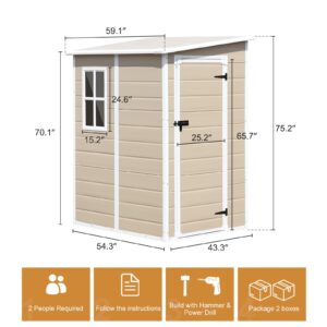 Outdoor Storage Shed 5x4 FT, Resin Outside Sheds Storage with Floor, Window & Lockable Door Included, Tiny Tool House for Garden Backyard Patio Lawn Garage, Small Wood Like Plastic Shed Kit for Bike