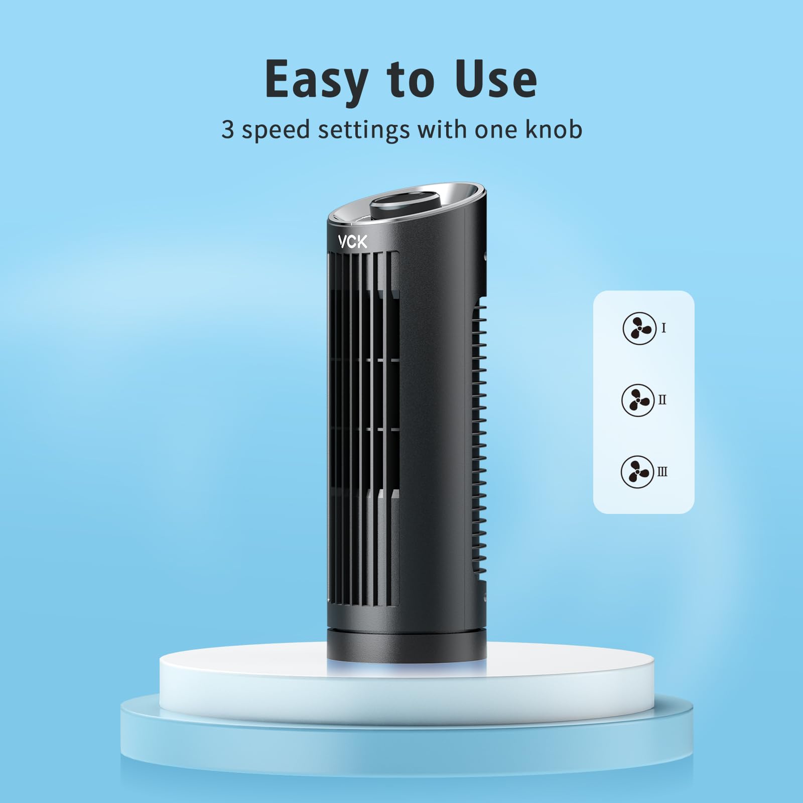 VCK Tower Fan, 80° Oscillating Table Fan with 3 Speeds, Fast Cooling, Quiet Operation, Portable Bladeless Fan, 13" Desk Fan for Bedroom Home Office Desktop