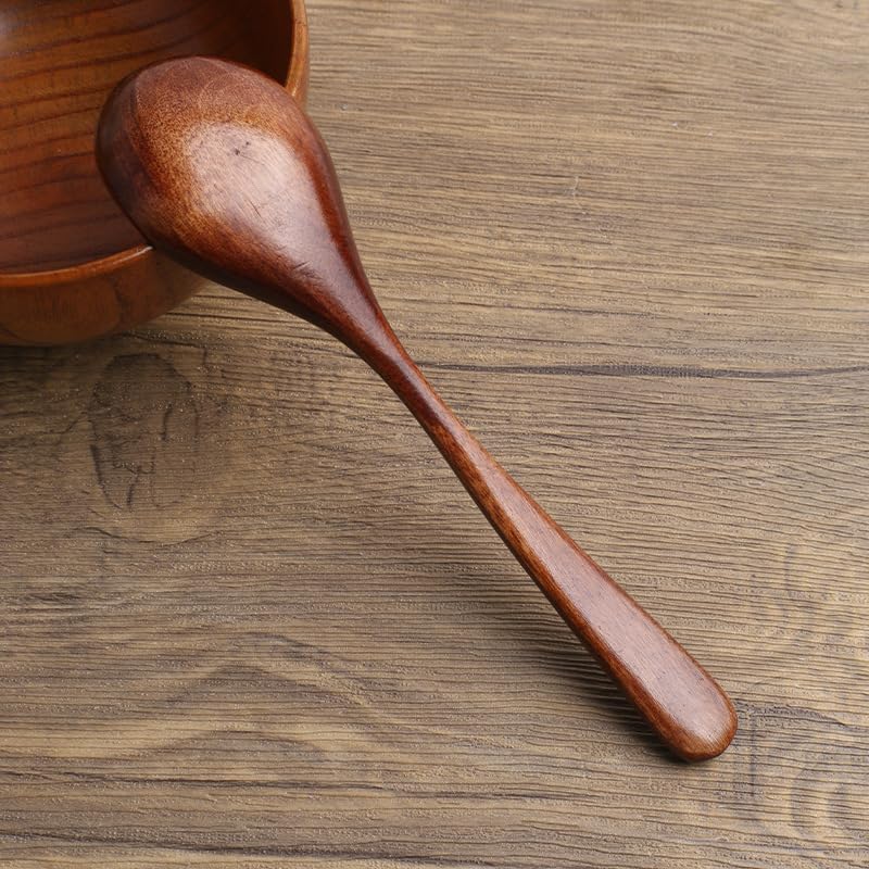 6 PCS Wooden Spoons for Eating 7 Inch Small Wood Teaspoons Perfect for Coffee Honey Tea Wooden Serving Table Spoons Set Serving Spoons for Soup Desserts & Cereal