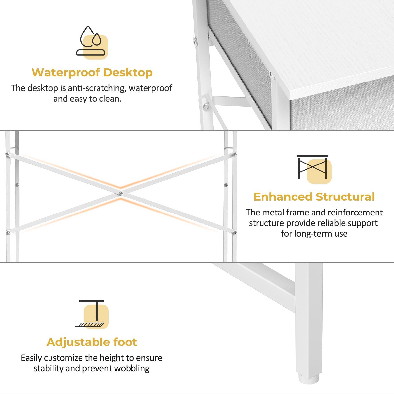 DAOUTIME Small Writing Desk for Kids Bedroom, 31.5 Inch Small Computer Desk for Small Spaces, Simple Desk with 2 Fabric Drawers for Home Office, Dorm, Living Room, Home Study Table, White