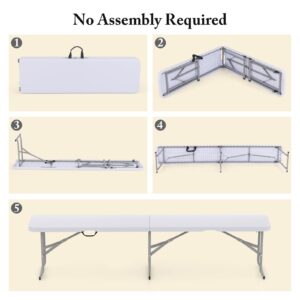 HAPPYGRILL 6 FT Portable Folding Bench Plastic Camping Dining Seat with Convenient Handle, Non-Slip Foot Pads, Sturdy Metal Legs, Waterproof Park Bench for Soccer Field, Entertaining Activities