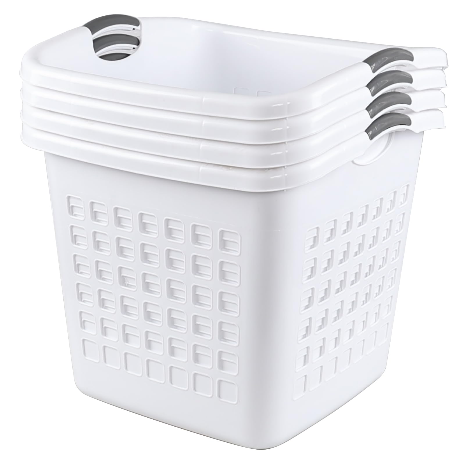 Saedy 4 Pack Large Plastic Laundry Baskets, White Clothes Hamper for Laundry