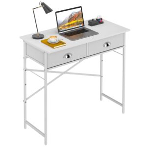 DAOUTIME Small Writing Desk for Kids Bedroom, 31.5 Inch Small Computer Desk for Small Spaces, Simple Desk with 2 Fabric Drawers for Home Office, Dorm, Living Room, Home Study Table, White