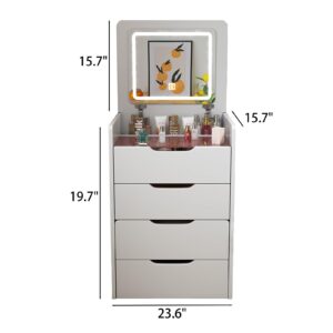 Vanity Desk & Nightstand Combo - Flip Top Mirror, 3 Drawers, Bright LED Lights, and Cushioned Stool