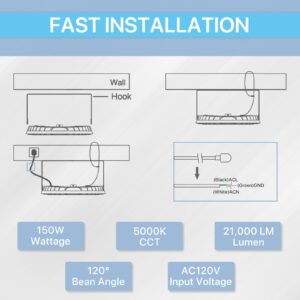 HYPERLITE high Bay led Shop Lights: 150W UFO led high Bay Light for barn Shop Garage Warehouse Factory Gym Lighting Industrial and Commercial UFO Lights