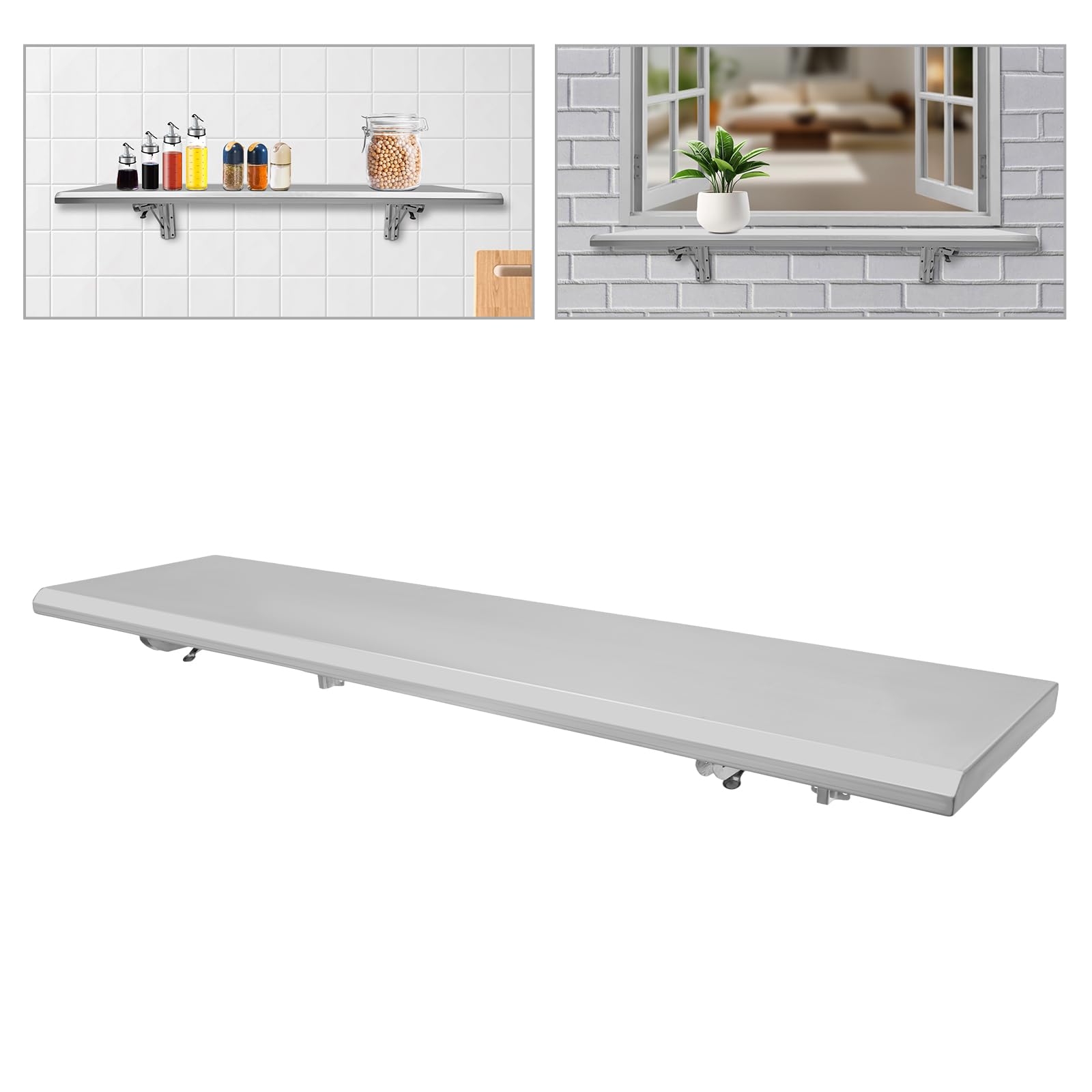 GALAXYWAY 48" L x 12" W Folding Concession Shelf, Wall Mount Folding Shelf Stainless Steel Folding Concession Shelf Drop Down Serving Window Concession Food Serving Shelf for Food Truck Food Trailer