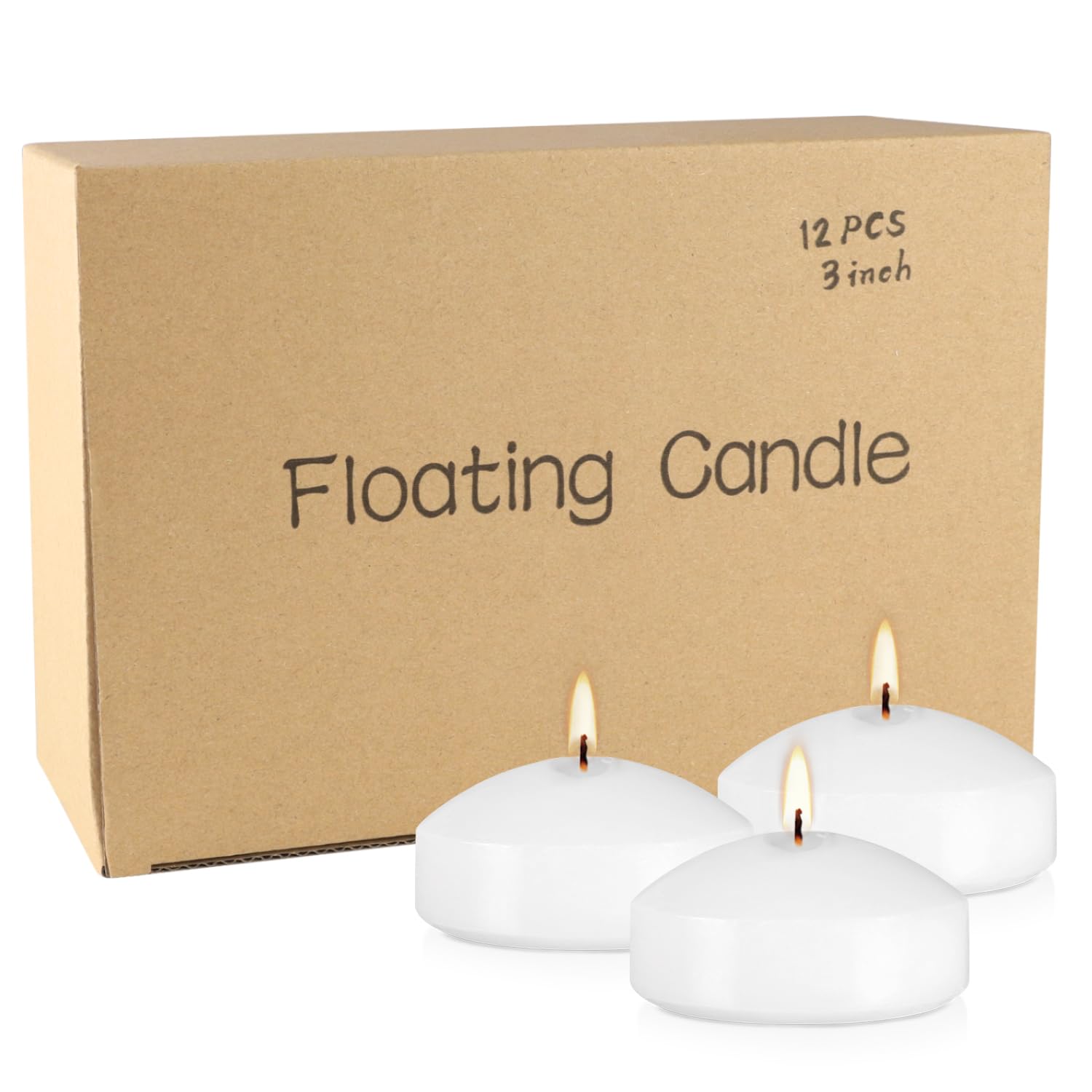 12 Floating Candles, Smoke-Free and odorless, Burning continuously for 8-10 Hours, White, 3-inch Floating Candles, Suitable for Valentine's Day, Weddings, Holidays, Home Decoration