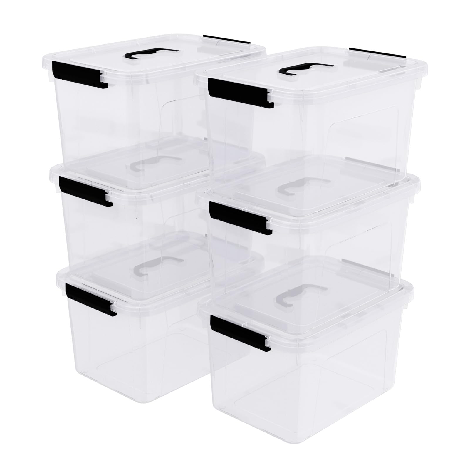 Neadas 12 Quarts Clear Latch Storage Bins with Lid, Clear Plastic Storage Latching Box with Handle, 6 Packs