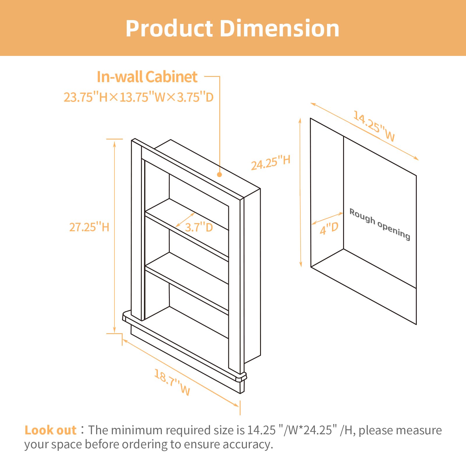 Jesantab 14 x 24 Recessed Medicine Cabinet, White Bathroom Cabinet Wall Mount, 3-Tier Wall Niche with Mirror, Shower Niche for Bathroom Storage