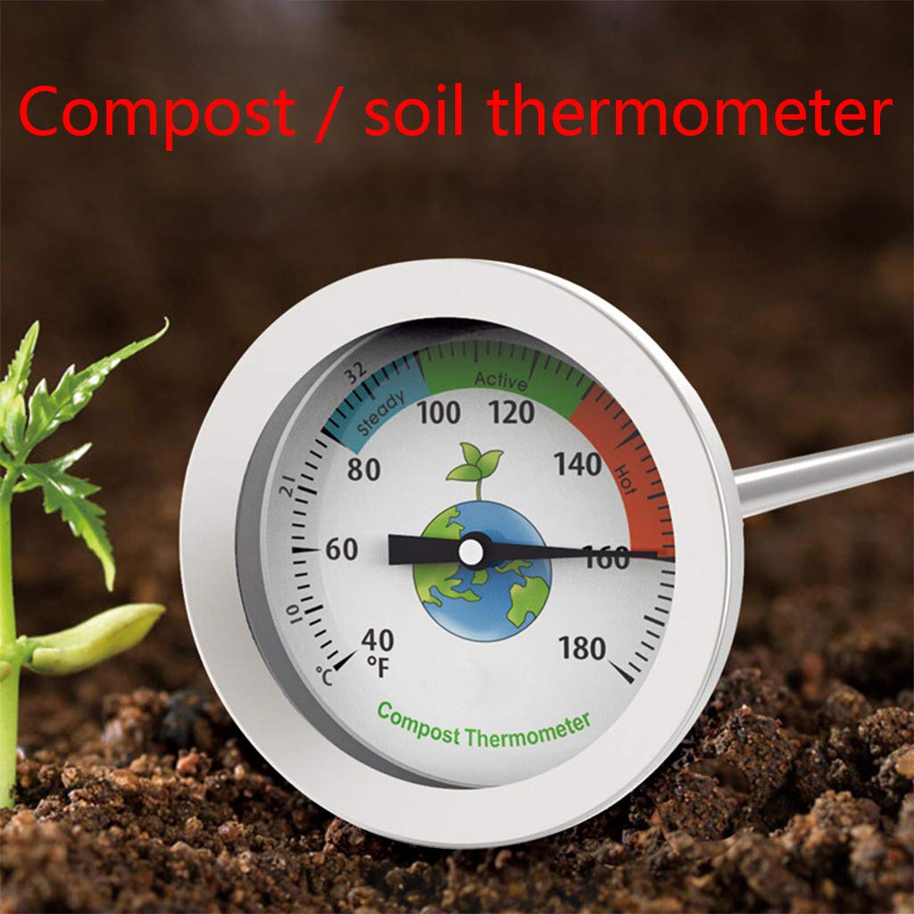 QIXIAMO 50cm Stainless Steel Compost Soil Thermometer Celsius Measuring Arden 40-180℉, 500mm, Silver