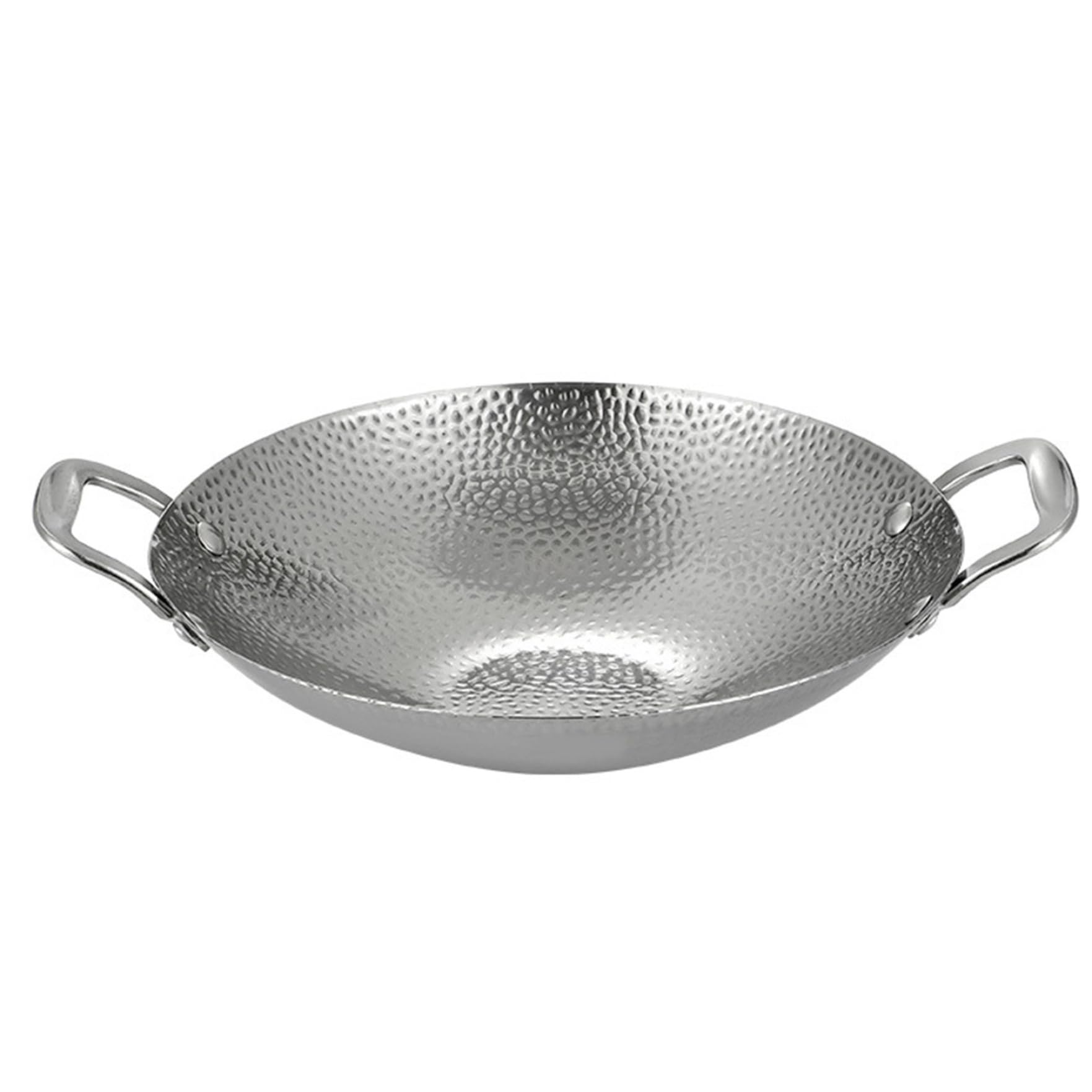 SHITOOMFE Mini Wok Stainless Steel Wok, 9 inch Dual-Handled Mini Wok, Nonstick Round Bottom Wok, Thick Induction Wok for Stir-Fry, Soups and Pastas