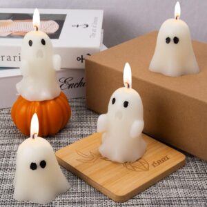 4 pcs halloween ghost candles, ghost scented candles, white horror spooky tea lights candles set goth gifts for ghost decor fall halloween party home bedroom room table decorations