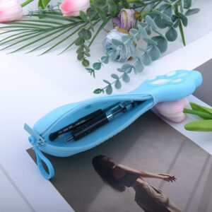 MXXGMYJ Silicone Pencil Case for Women Cute Cat Pencil Cases Small Paw Print Shaped Pencil Bag for Men Blue Pencil Pouch Aesthetic Portable Pencil Holder Pouch Kawaii Pen Bag for Daughter Son