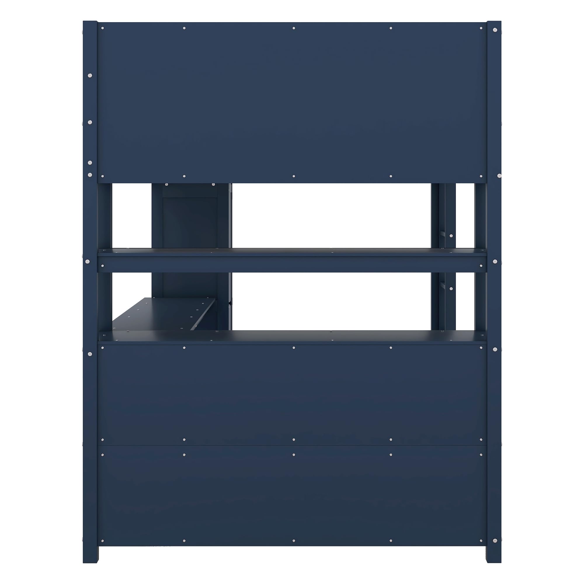 VilroCaz Wood Loft Bed with Built-in Desk and Wardrobe, Modern Full Size Loft Bed Frame with Cabinet and Bookshelf for Kids Teens Adults Bedrooms, Maximize Space (Dark Blue-7.22)