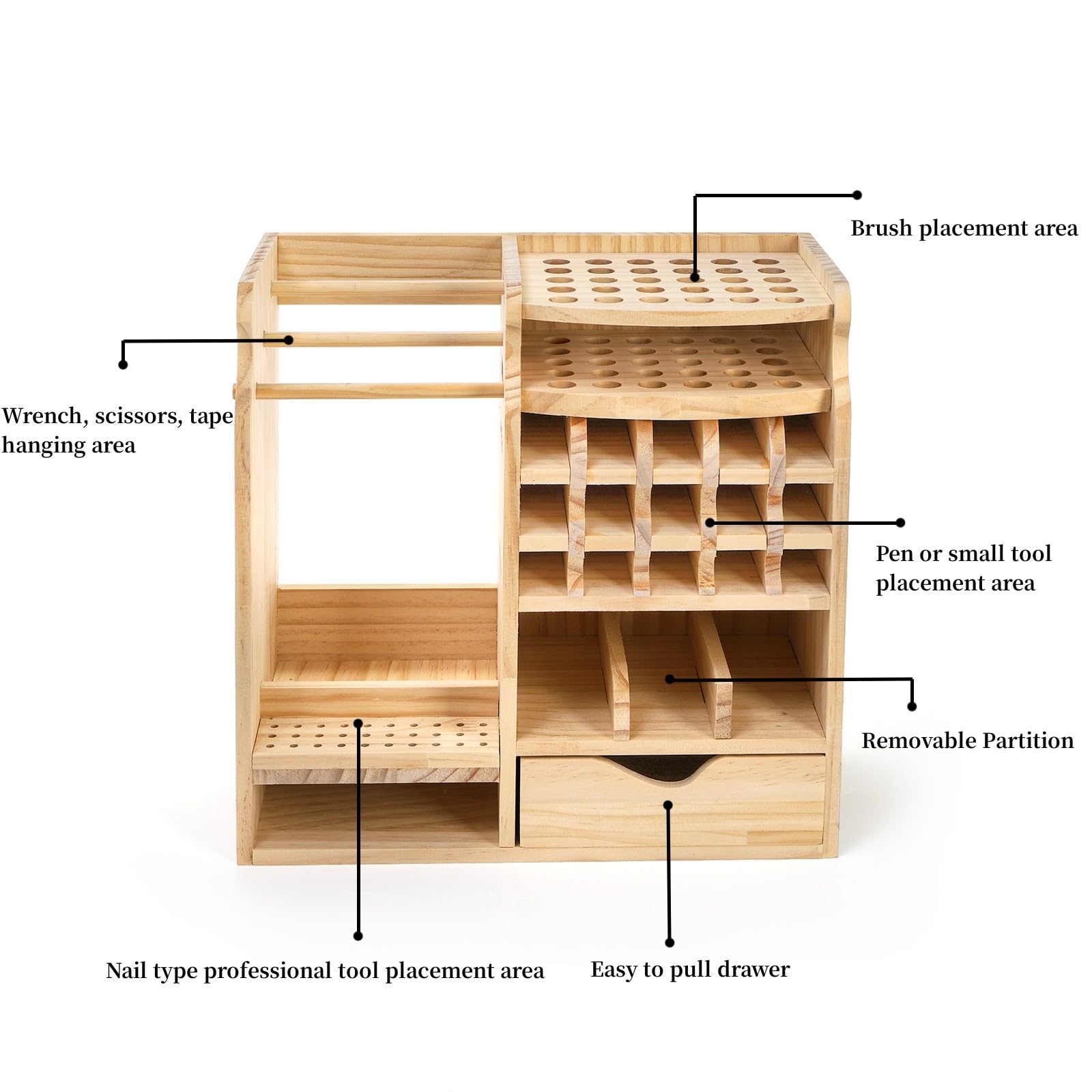 Mezchi Wooden Screwdriver Organizer Holder, 50 Slots Workbench Organizer with Drawer, Small Tool Organizer Storage, No Assembly Required Paint Brush Holder, Hobby Organizer for Paint Brushes, Tools