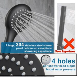 All Metal Black Shower Faucet Set Round Shower Head and Handle Set, Bathroom Rainfall Shower System, Wall Mounted Shower Fixtures, Include Shower Valve and Trim Kit, Matte Black