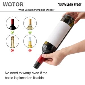 WOTOR Wine Saver Vacuum Pump with 4 Stoppers, Wine Stopper, Wine Preserver, Reusable Bottle Sealer Keeps Wine Fresh, Ideal Wine Accessories Gift (Flat Handle)