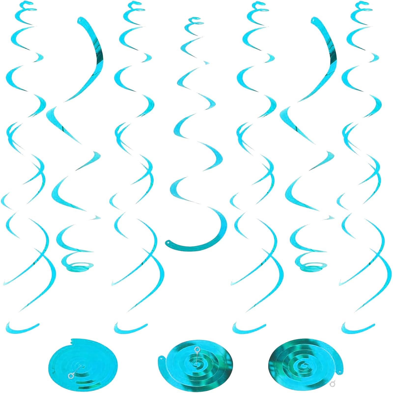 36 PCS Teal Birthday Party Hanging Swirl Decorations, Sparkle Ceiling Streamers, Double and Single Swirls for Birthdays, Graduations, Baby Showers