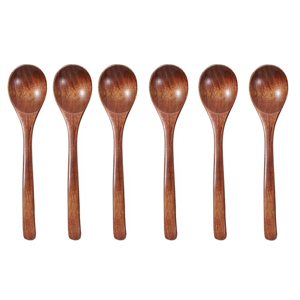 6 PCS Wooden Spoons for Eating 7 Inch Small Wood Teaspoons Perfect for Coffee Honey Tea Wooden Serving Table Spoons Set Serving Spoons for Soup Desserts & Cereal