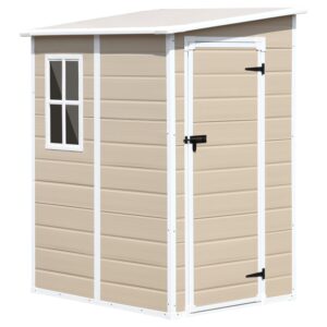 outdoor storage shed 5x4 ft, resin outside sheds storage with floor, window & lockable door included, tiny tool house for garden backyard patio lawn garage, small wood like plastic shed kit for bike