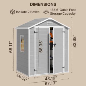 Gizoon Outdoor Storage Shed, 6x4 FT Resin Shed with Floor, Plastic Garden Tool Sheds with Lockable Door for Patio Backyard Lawn Pool, Gray