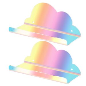 lesnala 2pcs cloud mini shelf iridescent floating shelves floating shelves for wall acrylic wall mounted iridescent acrylic shelves with stickers and screws for bathroom bedroom living room office