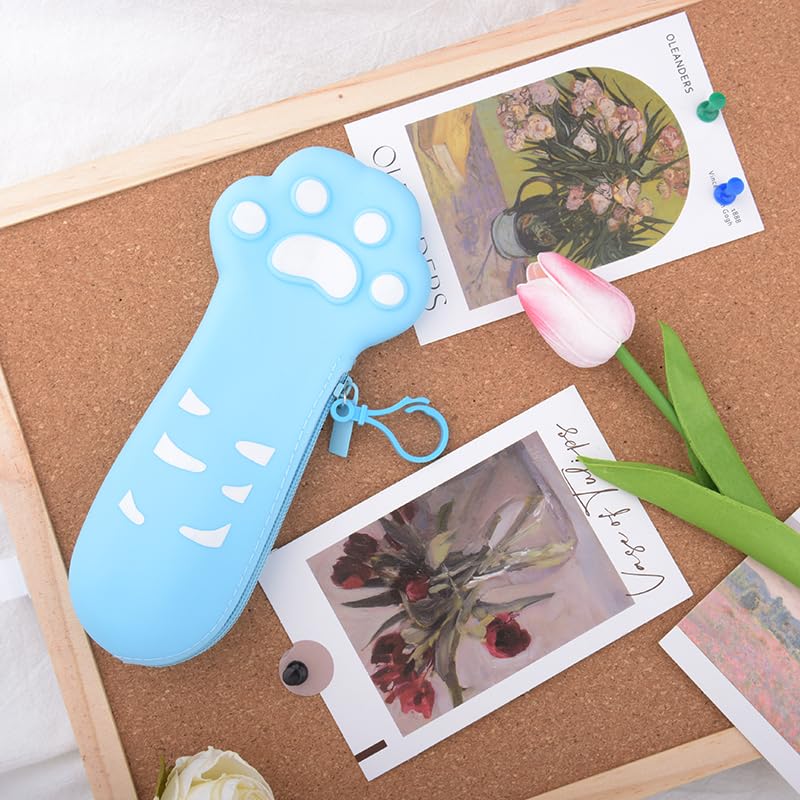 MXXGMYJ Silicone Pencil Case for Women Cute Cat Pencil Cases Small Paw Print Shaped Pencil Bag for Men Blue Pencil Pouch Aesthetic Portable Pencil Holder Pouch Kawaii Pen Bag for Daughter Son