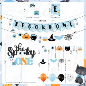 Blue Halloween First Birthday Decor, Boys Halloween Spooky One Banner Blue Cute Ghost Cake Topper Balloons for Halloween Theme 1st Birthday Party The Spooky One Little Boo Happy Boo Day Party Supplies