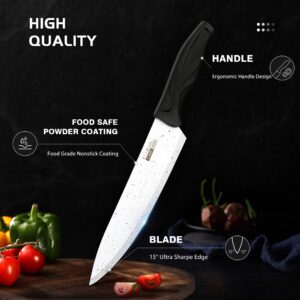 Tieplis 6PCS Kitchen Knife Set, Stainless Steel Sharp Blade with Nonstick Ceramic Coating, Cooking Cutting Knives Set, Ink Splatter Dot Pattern, PP Anti-Slip Handle, Rust Proof, Dishwasher Safe