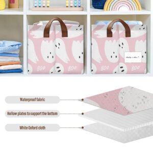 CEBUGI Pink Cute Halloween Apparitions Large Waterproof Collapsible Storage Bin Foldable Canvas Fabric Open Storage Basket Cube Box with Iron Frame