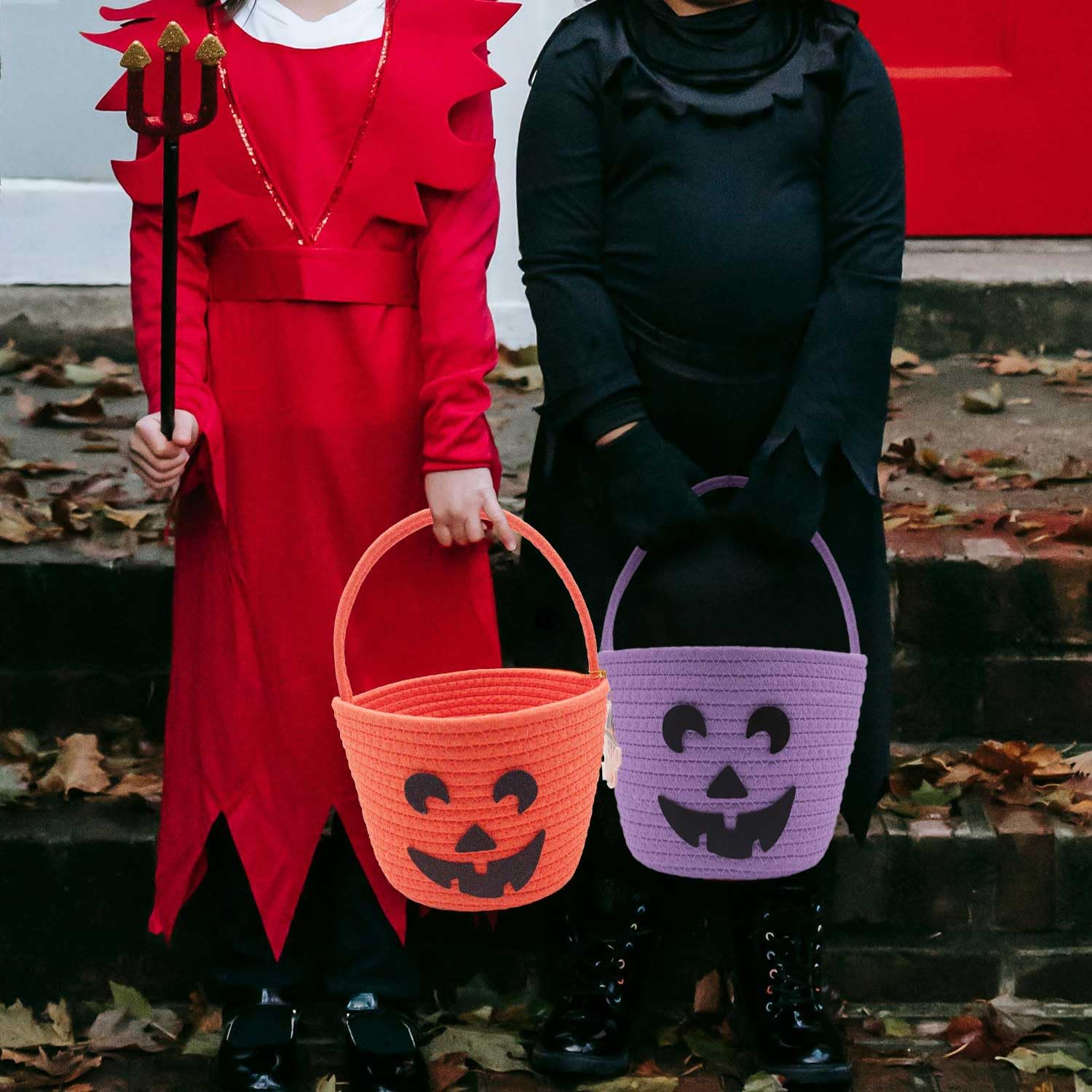 ZWHTB Halloween Basket for Kids, Trick or Treat Basket, Cute Pumpkin Candy Bucket, Boo Spooky Small Baskets, Jack O Lantern Bags for Girls/Boys Gift Baskets Empty