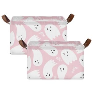 CEBUGI Pink Cute Halloween Apparitions Large Waterproof Collapsible Storage Bin Foldable Canvas Fabric Open Storage Basket Cube Box with Iron Frame