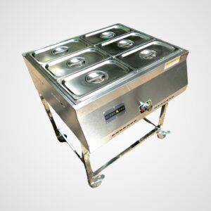 Acero Pro 6 Container Outdoor Steam Table Food Warmer Cart - Bain Marie - 6 Standard 1/3 Pans (12" x 6" x 4") - 30 Quarts Total - Stainless Steel - Propane Powered - Portable for Catering & Events